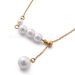 Ионное покрытие (ip) 304 нержавеющая сталь и белый пластик жемчуг круглый кулон лариат ожерелья для женщин NJEW-P320-18G