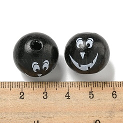 プリントウッドヨーロピアンビーズ  ハロウィンテーマビーズ  ラウンド  ブラック  19~20mm  穴：4mm&nbsp;WOOD-G022-08B-16