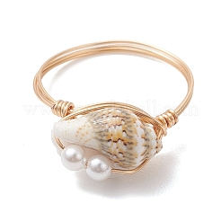 Кольца на палец из перламутра и жемчужин&nbsp;RJEW-JR00988