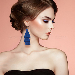 6 пара 6-цветных серег-подвесок из полиэстера в стиле бохо с длинными кисточками и железными штифтами для женщин EJEW-AN0003-97