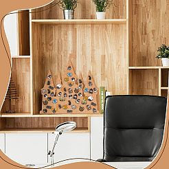 Настенный органайзер для брошей в форме замка из МДФ и пробки с железными крючками AJEW-WH0609-123B