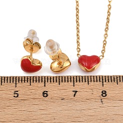 Комплекты из ожерелий и серег-гвоздиков из нержавеющей стали 304 в форме сердца для женщин&nbsp;SJEW-K003-03G