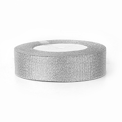 グリッターメタリックリボン  ラメリボン  オーガンジーの弓のためのDIYの材料  リバーシブル  銀  1インチ（25mm）  25ヤード/ロール（22.86メートル/ロール）&nbsp;X-ORIB-25mm-S