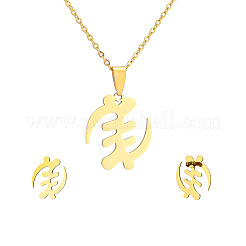 Комплекты из ожерелий и серег-гвоздиков с подвесками и символом Африки из нержавеющей стали 304&nbsp;FS-WG6B5B7-03