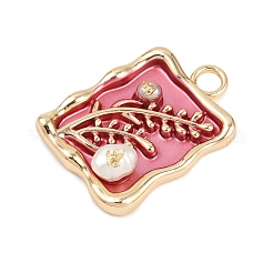 Латунная эмаль и натуральный жемчуг прямоугольник с подвесками-цветами&nbsp;KK-K351-51G-01