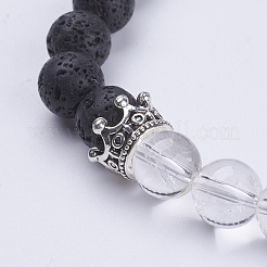 Bracelets extensibles en pierre de lave naturelle et cristal de quartz&nbsp;BJEW-JB03510-01