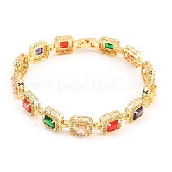 Quadratische Armbänder aus Messing mit Mikropavé-Fassung aus klaren Zirkonia und Glasgliedern&nbsp;BJEW-T025-04G-02