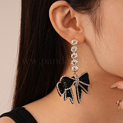 Серьги-гвоздики с бантом из латуни и стразами&nbsp;FS-WGF8F1F-01