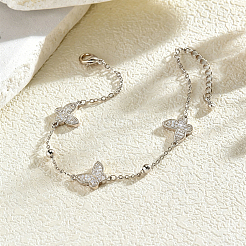 Elegante Armbänder aus Messing mit Mikropavé-Fassung und klaren Zirkonia in Schmetterlingsform für Damen&nbsp;FX8135-2