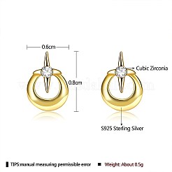 925スターリングシルバースタンドピアス  キュービックジルコニア付き  スター  透明  ゴールドカラー  8x6mm&nbsp;EJEW-BB67268
