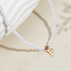 Colliers avec pendentifs en acier inoxydable et perles d'imitation&nbsp;NJEW-LP0001-51F-G