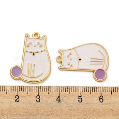 合金エナメルチャーム  ゴールドカラー  猫のチャーム  ホワイトスモーク  26x20x1.5mm  穴：1.6mm  10個/セット&nbsp;ENAM-H044-01G-01