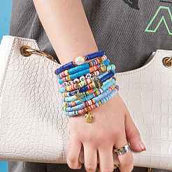 10 pièces 10 styles en argile polymère heishi perles ensembles de bracelets extensibles&nbsp;BJEW-JB05922