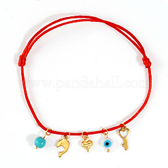 Bracelet à breloques réglable en acier inoxydable avec clé cœur dauphin doré et pendentif turquoise&nbsp;WA8948-1