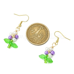 ガラスパール＆アクリルダングルイヤリング  304ステンレススチールピアスフック付き  花  ゴールドカラー  ミックスカラー  43x17.5mm&nbsp;EJEW-JE06325-02