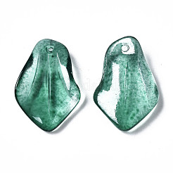 塗装ガラスペンダントスプレー  花びら  シーグリーン  24.5x16.5x5mm  穴：1.2mm&nbsp;GLAA-N042-002-C01