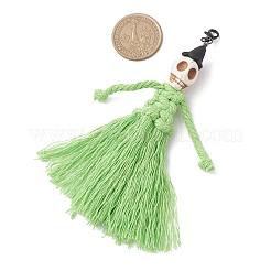 Decorazioni di Halloween con nappe in filo di cotone e ciondoli sintetici a forma di teschio turchese&nbsp;HJEW-JM03757-03