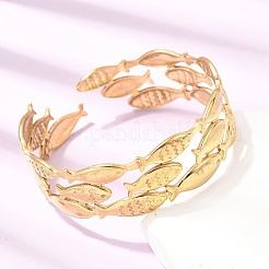 Браслеты-манжеты из нержавеющей стали 304 в форме рыбы для женщин&nbsp;BJEW-A155-02G