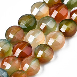 Natürliche Achat Perlen Stränge, gefärbt, facettiert, Flachrund, Schokolade, 9.5~10.5x9.5~10.5x6~8 mm, Bohrung: 0.7~1.2 mm, ca. 38 Stk. / Strang, 14.37 Zoll ~ 15.24 Zoll (36.5 cm ~ 38.7 cm)