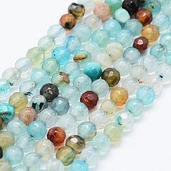 Chapelets de perles d'agate naturelle, teints et chauffée, ronde, facette, couleur mixte, 4mm, Trou: 0.5mm, Environ 92 pcs/chapelet, 14.57 pouce (37 cm)