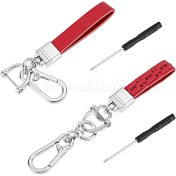 Benecreat 2 Sets Auto-Schlüsselanhänger aus rotem Leder, Geflochtenes und flaches Lederband mit Anti-Verlust-D-Ring-Schraubendrehern aus Legierung für Brieftaschen-Schlüsselanhänger, Autoschlüssel