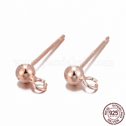 925 Sterling Silver Ear Stud Findings, Earring Posts with 925 Stamp, Rose Gold, 14mm, head: 6x3mm, Hole: 1mm, Pin: 0.7mm