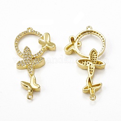 Brass Micro Pave Clear Cubic Zirconia Connector Charms, Ring Links with Butterfly, Golden, 17.5x34.5x4mm, Hole: 1.2mm