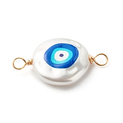 Conectores de enlaces de perlas de imitación de plástico abs impreso 3d, con alambre de cobre ecológico, plano y redondo con mal de ojo, blanco, real 18k chapado en oro, 30x18x5mm, agujero: 3 mm