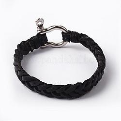 Bracelets de cordon en cuir, avec les accessoires en alliage, noir, 215x10mm
