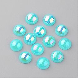Acrylic Cabochons, AB Color Plated, Half Round, Deep Sky Blue, 8x4mm