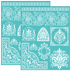 Self-Adhesive Silk Screen Printing Stencil, for Painting on Wood, DIY Decoration T-Shirt Fabric, Turquoise, Floral, 280x220mm
