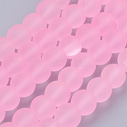 Transparent Glass Bead Strands, Frosted, Round, Pearl Pink, 8mm, Hole: 1~1.6mm, about 99pcs/strand, 31.4 inch
