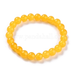 Gefärbte natürliche Jade Perlen Stretch-Armbänder, Runde, golden, Innendurchmesser: 2-1/4 Zoll (5.7 cm), Perle: 8~8.5 mm