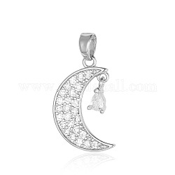 Messing micro pave klare zirkonia anhänger, Mond Charme, Platin Farbe, 20x12x1.8 mm