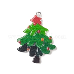 クリスマステーマの不透明樹脂ペンダント  クリスマスチャーム  プラチナトーンの鉄ループ付き  クリスマスツリー  36x27x3.5mm  穴：1.8mm