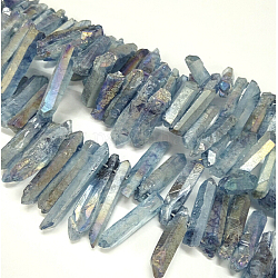 Electroplate pepitas de cristal de cuarzo hebras de abalorios naturales, grado ab, teñido, color de ab chapado, azul real, 17~47x10~11x6~6.5mm, agujero: 1 mm, aproximamente 53 pcs / cadena, 15.4 pulgada