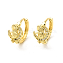 Cubic Zirconia Moon with Rabbit Hoop Earrings, Real 18K Gold Plated Brass Jewelry for Women, Cadmium Free & Nickel Free & Lead Free, Clear, 15x16x2.5mm, Pin: 1mm