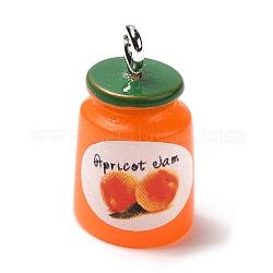 Opaque Resin Imitation Food Pendants, Jam Charms with Platinum Plated Iron Loops, Orange, 17.5x11mm, Hole: 1.8mm