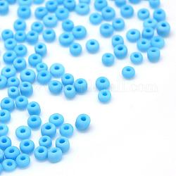 Perles rocailles en verre opaque mat, ronde, bleu profond du ciel, 4~5x2.5~5mm, Trou: 1mm, environ 4500 pcs / sachet , 440~450 g / sac