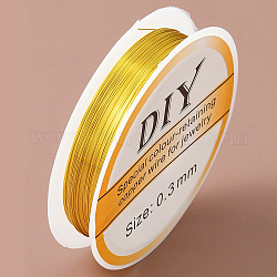 Copper Jewelry Wire, Round, Long-Lasting Plated, Golden, 28 Gauge, 0.3mm, about 51.18 Feet(15.6m)/Roll