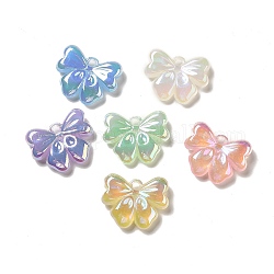Luminous Acrylic European Beads, AB Color Plated, Bowknot, Mixed Color, 33.5x42x10.7mm, Hole: 4.2mm