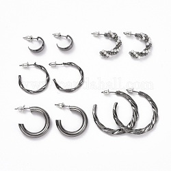 C-shape Stud Earrings, Imitation Pearl Beads Half Hoop Earrings, Alloy Open Hoop Earrings for Women, Gunmetal, 13~35.5x3~7mm, Pin: 0.8mm, 5 pairs/set