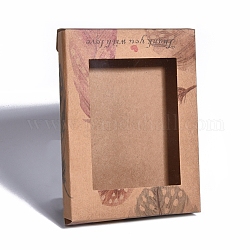 Faltbare kreative Kraftpapierbox, Geschenkbox aus Papier, mit klarem Fenster, Rechteck mit Federmuster, rauchig, 14.6x10.5x2.6 cm