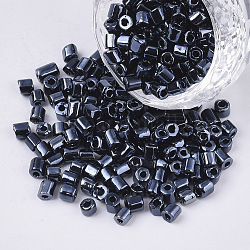 6/0 zwei geschnittenen Glasperlen, Hexagon, Metallic-Farben, marineblau, 3.5~5x3.5~4 mm, Bohrung: 1 mm, ca. 4500 Stk. / Beutel