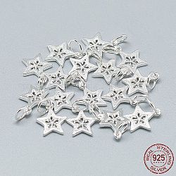 Encantos de plata 925 esterlina, con anillo de salto, estrella, plata, 12x10x1mm, agujero: 4 mm