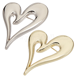 Craspire 4 spilla a forma di cuore in lega a 2 colori, distintivo per i vestiti dello zaino, platino e oro chiaro, 40x31x7mm, ago :0.7mm, 2 pz / colore