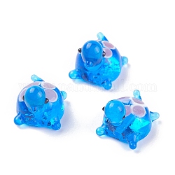 Handmade Lampwork Beads, Turtle, Dodger Blue, 18.5~20x14.5~17.5x16.5mm, Hole: 1.8mm