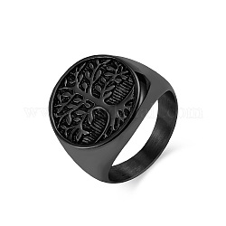 Retro anello con albero della vita in acciaio al titanio, anello di banda larga, elettroforesi nera, diametro interno: 19mm