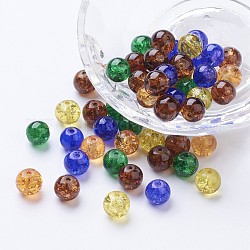 Perlas de vidrio craquelado pintado, mezcla de Halloween, redondo, color mezclado, 8~8.5x7.5~8mm, agujero: 1 mm, aproximamente 100 unidades / bolsa