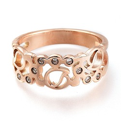 304 палец кольца из нержавеющей стали, с четким кубического циркония, широкая полоса кольца, полый, розовое золото , размер США 6~9, внутренний диаметр: 16~19 мм